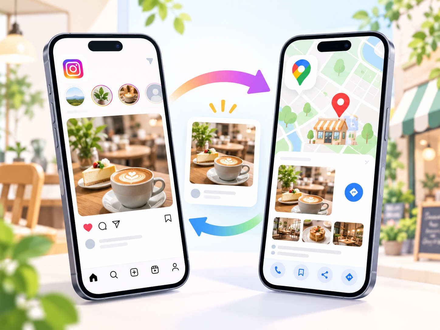 InstagramとGoogleビジネスプロフィールへ同時発信するイメージ